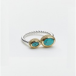 Bague fine argent doré - Double Turquoises ovales CANYON BIJOUX