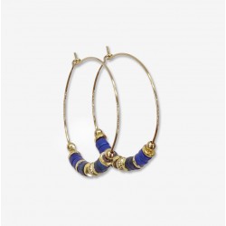 Boucles d'oreilles Créoles CRAWAI dorées & Lapis Lazuli CHORANGE