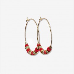 Boucles d'oreilles Créoles CRAWAI dorées & Jades rouges CHORANGE