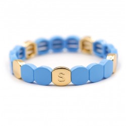 Bracelet élastiqué COLORFUL - Pastilles émail doré & Lavande signé Simone à Bordeaux