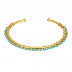 Bracelet Jonc ajustable Or - Enroulé perles dorées & Turquoises Une à Une