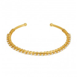 Bracelet Jonc ajustable Or - Enroulé perles dorées & Agates blanches à Une