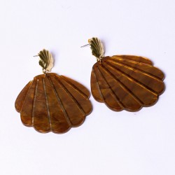 Boucles d'oreilles pendantes SIRENE doré - Coquillage acétate de cellulose mordoré signées ARGELOUSE
