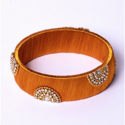 Bracelet Jonc TIKA RAINBOW Strass Doré - Tissé fil de soie couleur mordoré signé ARGELOUSE