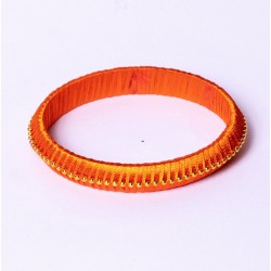 Bracelet Jonc TIKA POINT Doré - Tissé fil de soie couleur orange signé ARGELOUSE