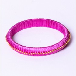 Bracelet Jonc TIKA POINT Doré - Tissé fil de soie couleur rose signé ARGELOUSE