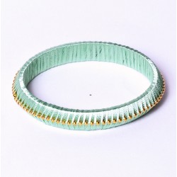 Bracelet Jonc TIKA POINT Doré - Tissé fil de soie couleur vert tendre signé ARGELOUSE
