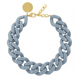 Collier court FLAT CHAIN PIGEON Doré - Maillons plats en plexiglass bleu - VANESSA BARONI