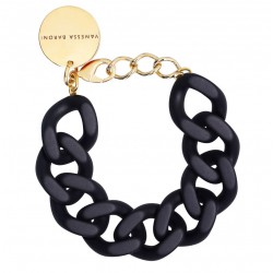 Bracelet FLAT CHAIN BLACK MATT Doré - Gros Maillons plats noirs VANESSA BARONI