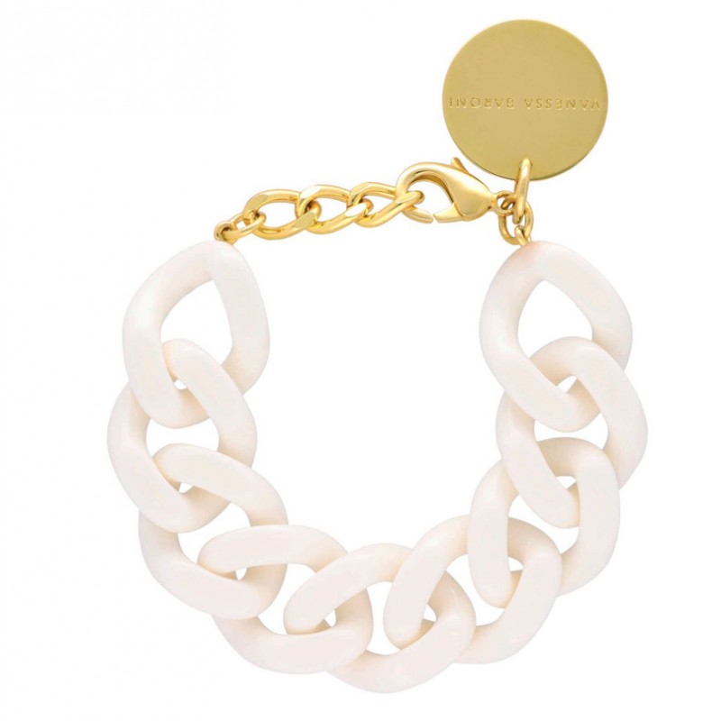 Bracelet FLAT CHAIN BLANC OFF WHITE Doré - Maillons plats en plexiglass blanc cassé - VANESSA BARONI