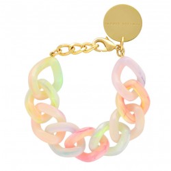 Bracelet FLAT CHAIN NEON RAINBOW Doré - Maillons plats en plexiglass arc en ciel fluo - VANESSA BARONI
