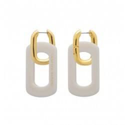 Boucles d'oreilles EDGE GOLD OFF WHITE Doré - Anneaux dorés & Maillons rectangles blanc cassé - VANESSA BARONI