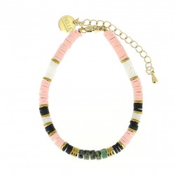 Bracelet IBIZA BEACH doré & Heishi rose blanc vert - Hématites dorées - OnyxBelle Mais Pas Que