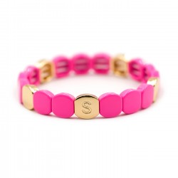 Bracelet élastiqué NEW COLORFUL CO - Pastilles émail doré & Rose COLORFUL