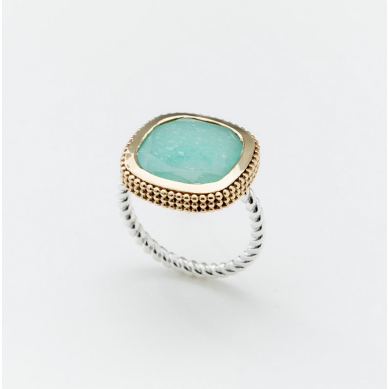 Bague Large Vintage Argent Et Amazonite - Style Ethnique Et Bohème