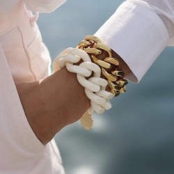Bracelet FLAT CHAIN OFF WHITE Doré - Gros Maillons plats blancs