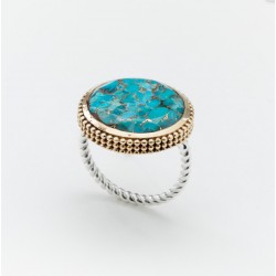 Bague argent doré ethnique - Turquoise ronde signée CANYON