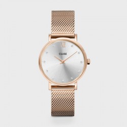 Montre Minuit Mesh Crystals Silver Rose Gold - Bracelet milanais & Cadran argent - MONTRES CLUSE FEMME