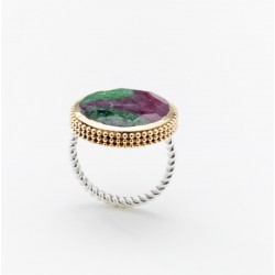 Bague argent doré ethnique CAPUCINE - Rubis zoisite ronde BAGUES CANYON BIJOUX