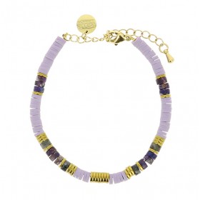 Bracelet IBIZA BEACH Gold - Heishis Violet Hématite Jaspe impérial & Amphibole Belle Mais Pas Que