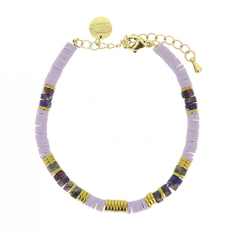 Bracelet IBIZA BEACH Gold - Heishis Violet Hématite Jaspe impérial & Amphibole Belle Mais Pas Que Bracelet IBIZA BEACH Gold - Heishis Violet Hématite Jaspe impérial & Amphibole Belle Mais Pas Que