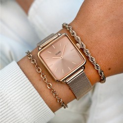Montre Tétragone, couleur or rose, cadran carré & bracelet milanais
