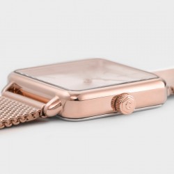 Montre Tétragone, couleur or rose, cadran carré & bracelet milanais