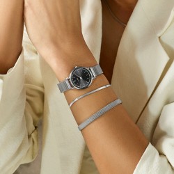 Montre Boho Chic Petite Crystals Mesh, couleur argent, cadran rond noir