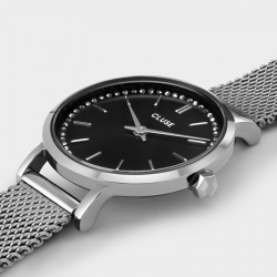 Montre Boho Chic Petite Crystals Mesh, couleur argent, cadran rond noir