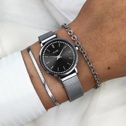 Montre Boho Chic Petite Crystals Mesh, couleur argent, cadran rond noir