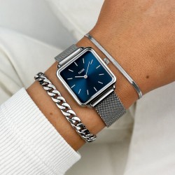 Montre Tétragone Mesh Blue, couleur argent, cadran carré bleu