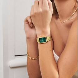 Montre Fluette, couleur or, cadran rectangle vert & bracelet oyster