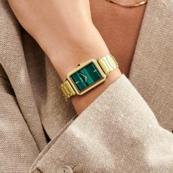 Montre Fluette, couleur or, cadran rectangle vert & bracelet oyster