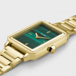 Montre Fluette, couleur or, cadran rectangle vert & bracelet oyster