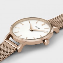 Montre Boho Chic Petite Mesh, couleur or rose, cadran rond blanc