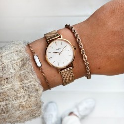 Montre Boho Chic Petite Mesh, couleur or rose, cadran rond blanc