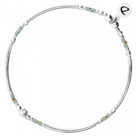 Bracelet fin élastiqué PORTO-VECCHIO argent - Perles & Miyuki vert d'eau léopard signé DORIANE Bijoux