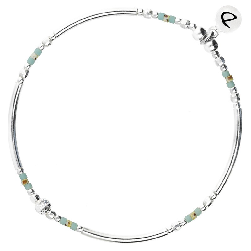 Bracelet fin élastiqué PORTO-VECCHIO argent - Perles & Miyuki vert d'eau léopard signé DORIANE Bijoux