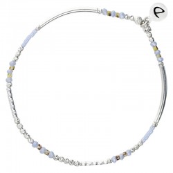 Bracelet fin élastiqué TENERIFE argent - Perles & Miyuki bleu léopard signé DORIANE Bijoux