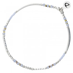 Bracelet fin élastiqué TENERIFE argent - Perles & Miyuki bleu léopard signé DORIANE Bijoux