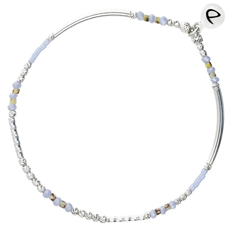 Bracelet fin élastiqué TENERIFE argent - Perles & Miyuki bleu léopard signé DORIANE Bijoux