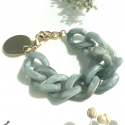 Bracelet FLAT CHAIN JADE MARBLE Doré - Gros Maillons plats vert d'eau VANESSA BARONI