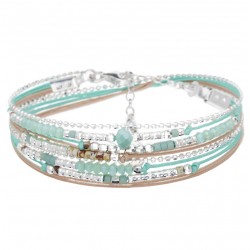 Bracelet ATLANTA Argent - Cordons & Perles turquoise beige léopard signé DORIANE Bijoux