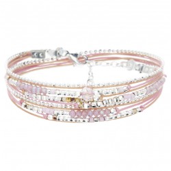 Bracelet ATLANTA Argent - Cordons & Perles rose poudré léopard signé DORIANE Bijoux