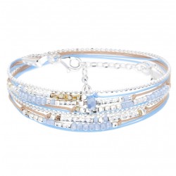 Bracelet ATLANTA Argent - Cordons & Perles beige bleu léopard signé DORIANE Bijoux