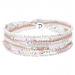 Bracelet élastiqué 3 TOURS DESIRE argent - Cordons beige rose poudré  DORIANE BIJOUX