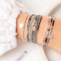 Bracelet élastique INTEMPOREL en argent - Médaille pastille plate TAILLE M