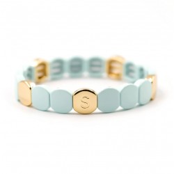 Bracelet élastiqué COLORFUL - Pastilles émail doré & Bleu ciel SIMONE A BORDEAUX