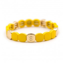 Bracelet élastiqué COLORFUL - Pastilles émail doré & Jaune poussin SIMONE A BORDEAUX