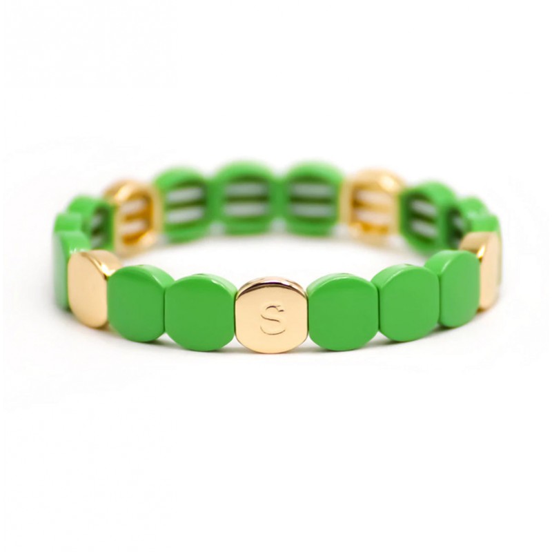 Bracelet élastiqué COLORFUL - Pastilles émail doré & Vert menthe SIMONE A BORDEAUX Bracelet élastiqué COLORFUL - Pastilles émail doré & Vert menthe SIMONE A BORDEAUX